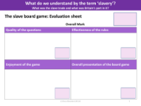 The slave board game: Evolution Sheet - Year 5