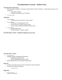 The Reproductive System - Student Lesson Outline