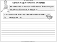 Ordinary - Word warm-up: Contractions Worksheet