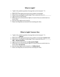 What is Light? Worksheet with Answers