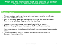 Why do we use different materials to build a house? - Teacher notes