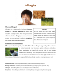 Allergies - Reading with Comprehension Questions