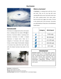 Hurricanes - Reading with Comprehension Questions