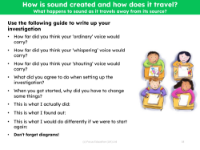 What happens to sound as it travels away from its source? - Investigation write up prompts