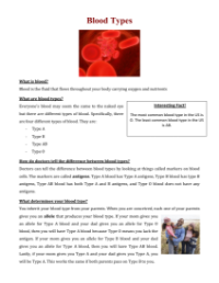 Blood Types - Reading with Comprehension Questions