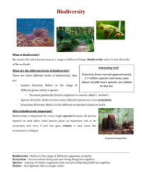 Biodiversity - Reading with Comprehension Questions