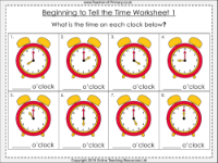 Beginning to Tell the Time - Worksheet