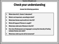 Romeo & Juliet Lesson 16: Act 2 - Check Your Understanding Worksheet