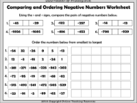 Negative Numbers - Worksheet