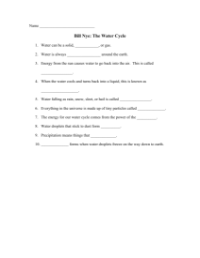 Bill Nye - Water Cycle Worksheet with Answers