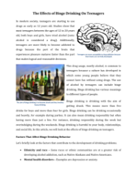 The Effects Of Binge Drinking On Teenagers - Reading with Comprehension Questions
