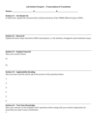 Transcription and Translation - Lab Station Passport