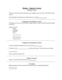 Human Body Systems - Digestive System Student Lesson Outline