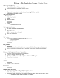 The Respiratory System - Middle School Student Lesson Outline