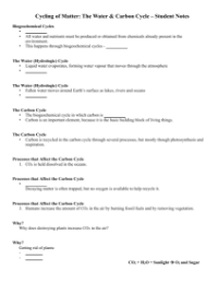 The Cycling of Matter: The Water and Carbon Cycles - Student Notes