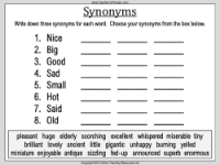 Synonyms Worksheet