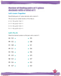 Learn together, Review of finding pairs of 1-place decimals with a total of 1