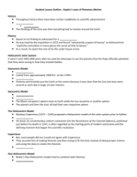 Kepler's Laws of Planetary Motion - Student Lesson Outline