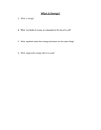 What is Energy - Worksheet