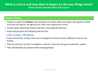 What is friction and what effect does it have? - teacher's notes
