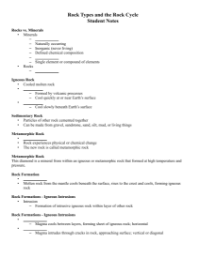 Rock Types and the Rock Cycle - Student Lesson Outline