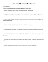 Chemical Reactions - Worksheet 1