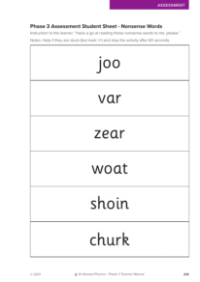 Nonsense Words - Phase 3 Assessment Student Sheet