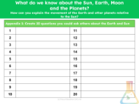 Create 20 questions about the Earth and Sun - Worksheet