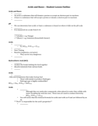 Acids, Bases, and Neutralization Reactions - Student Lesson Outline