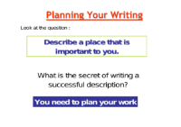 Descriptive Writing - Lesson 3 - Planning your Writing Worksheet