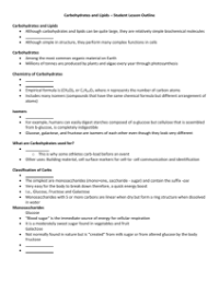 Carbohydrates and Lipids - Student Lesson Outline