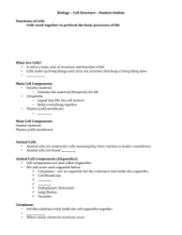 Cell Structure and Function - Student Lesson Outline