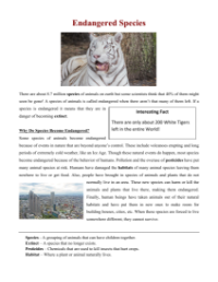 Endangered Species - Reading with Comprehension Questions