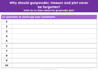 10 questions about the gunpowder plot - Worksheet