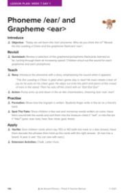 Phoneme "ear and Grapheme "ear" - Lesson plan 