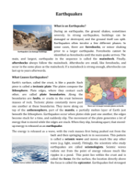 Earthquakes - Middle School Reading with Comprehension Questions