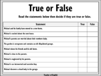 Michael's Diary - True or False Worksheet