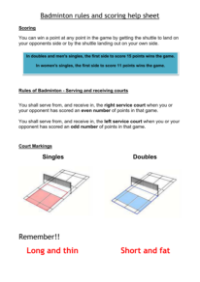 Badminton Help Sheet