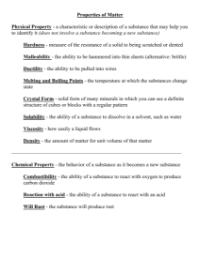 Properties of Matter Handout Worksheet with Answers