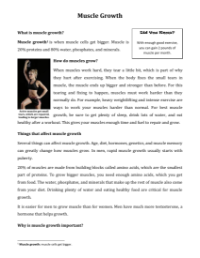 Muscle Growth - Reading with Comprehension Questions