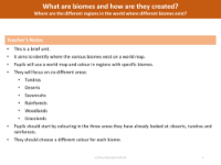 Where are the different regions in the world where different biomes exist? - Teacher notes