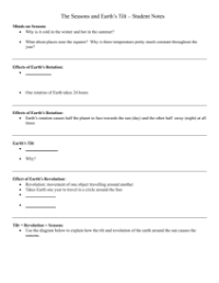 The Seasons and Earth’s Tilt​ - Student Lesson Outline