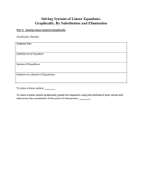 Solving Linear Systems by Graphing, Substitution and Elimination Worksheet