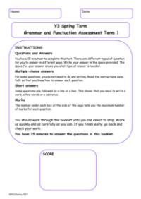 Spring Term Grammar and Punctuation Assessment