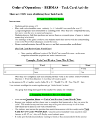 Order of Operations - BEDMAS - Task Card Activity