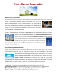 Energy Use and Conservation - Reading with Comprehension Questions