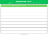 Why do we have seasons? - Worksheet - Year 1