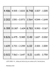 Loop Card Game - Adding and  Subtracting two numbers with 3 decimal places