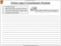Wonder Lesson 3: Ordinary - Comprehension Worksheet