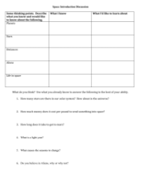 Space Introduction - Discussion Worksheet